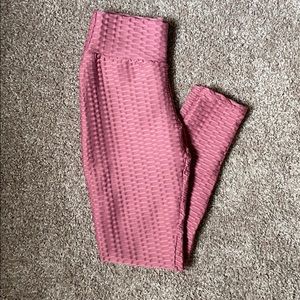Pink Ribbed High Waisted Leggings